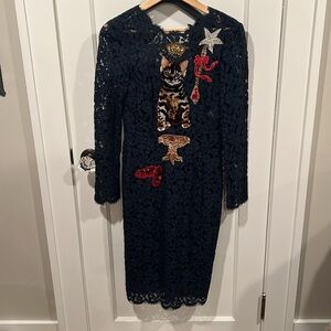 Dolce Gabbana Royal Kitten lace midi dress IT 38